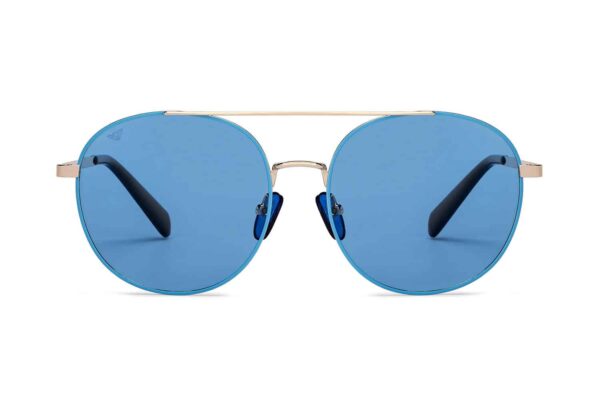 Gold Blue Full Rim Round Sunglasses