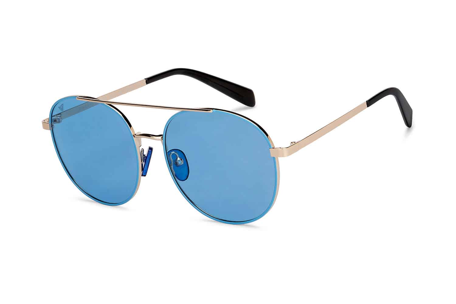 Gold Blue Full Rim Round Sunglasses - Image 2